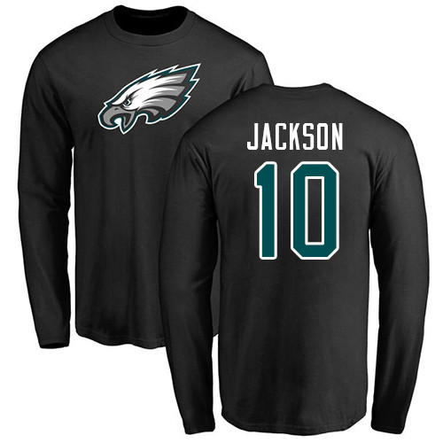 Men Philadelphia Eagles #10 DeSean Jackson Black Name and Number Logo Long Sleeve NFL T Shirt